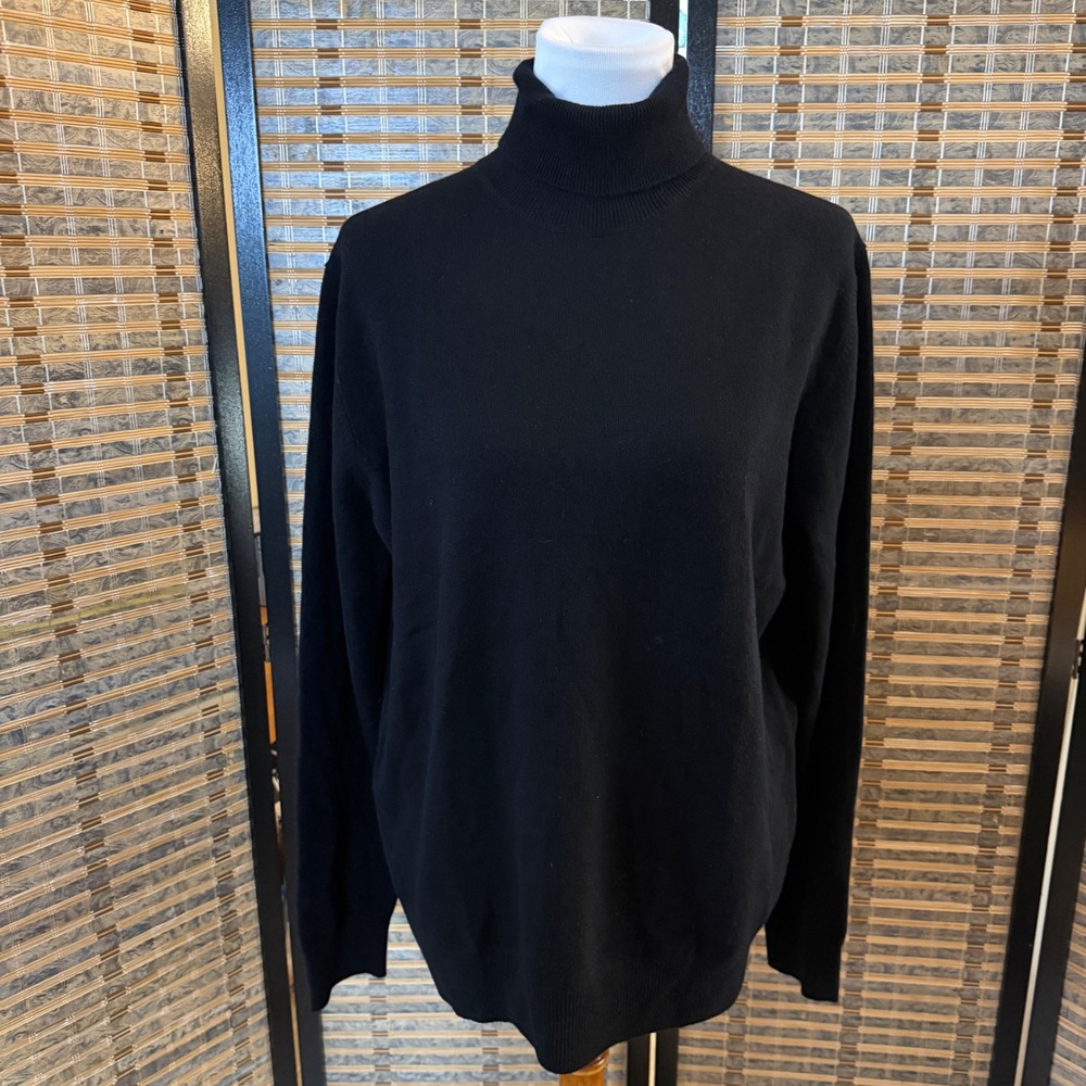 Cashmeren Turtleneck Sweater Women Large‎ Black 100% Wool Knit ap64013blackl
